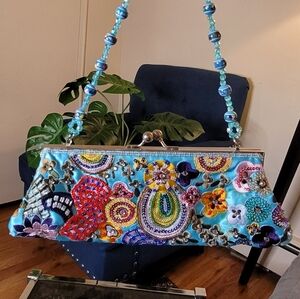 Vintage Colorful Embroidered Beaded Clutch Bag